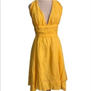 🆕 [Moné] Yellow Cotton Lined Halter Dress 👗 Sz: M 🌼🌼